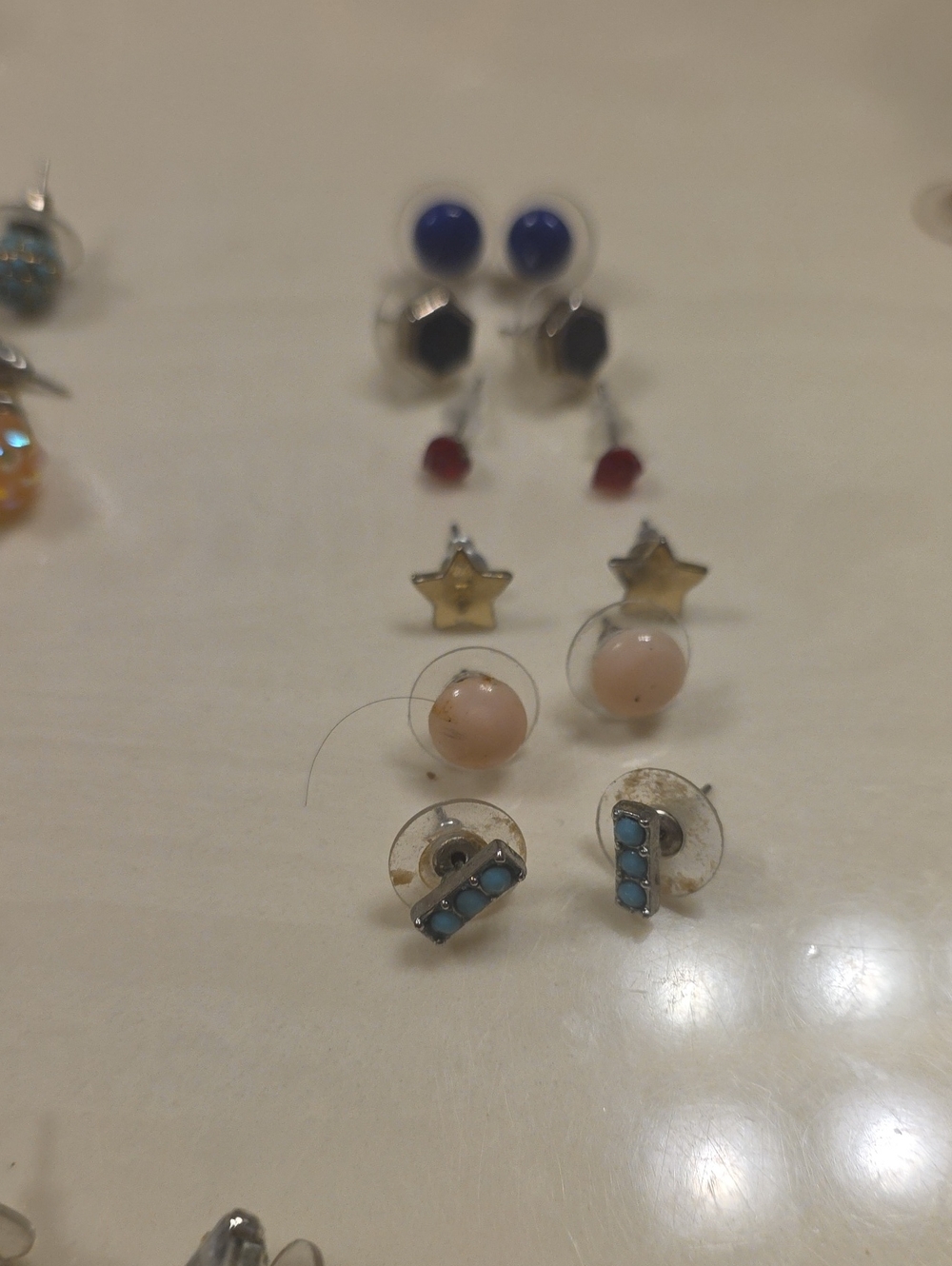 Delicate Pink Pearl and Blue Accent Pierced Stud Earrings - Women Jewelry